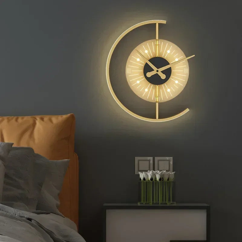 Afralia™ LED Wall Clock Sconce for Bedroom Living Room Home Decor Lighting