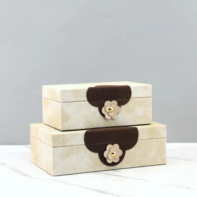 Afralia™ Handmade Flowers Leather Jewelry Box Makeup Organizer Home Decor