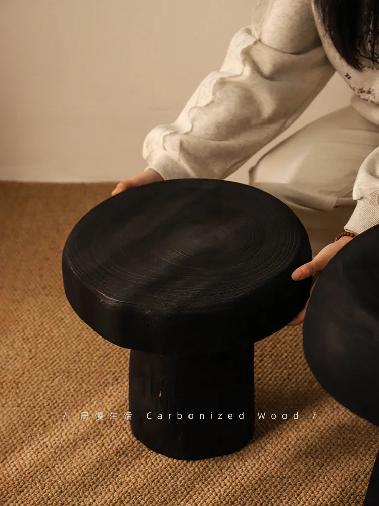 Afralia™ Solid Wood Mushroom Stool: Luxury Entryway Shoe Bench, Elegant End Table, Living Room-Round Stool