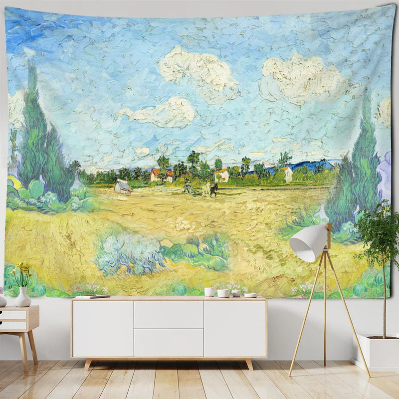 Afralia™ Modern Art Oil Painting Tapestry Wall Hanging for Bohemian Hippie Decor
