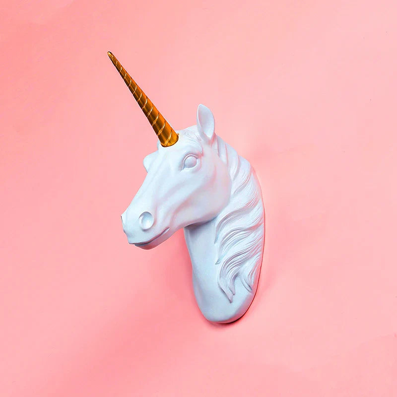 Afralia™ Unicorn Head Wall Mount Decorative Resin Animal Shaped Holder Hook Statuette