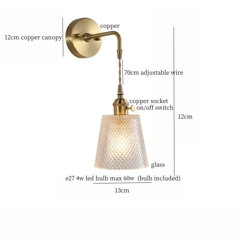 Afralia™ Brass Glass LED Wall Sconce Light for Living Room, Bedroom, Bathroom