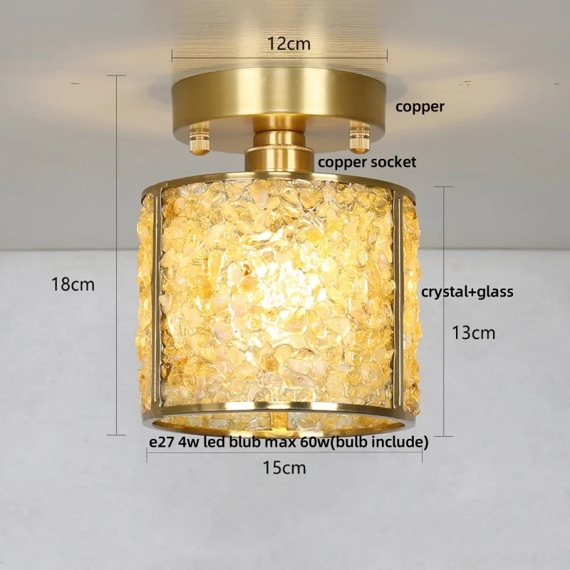 Afralia™ Copper Canopy LED Ceiling Light Glass Crystal Nordic Modern Decor for Home