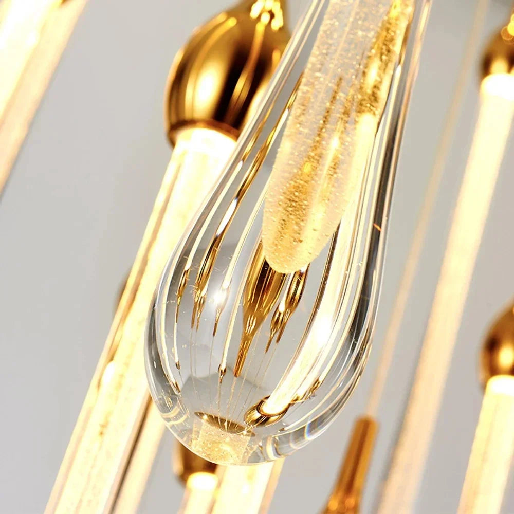 Afralia™ Luxury Gold Crystal LED Chandelier for Living Room Staircase Light Fixtures