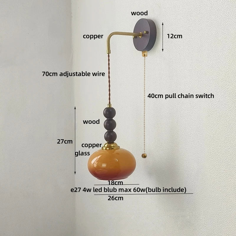 Afralia™ Wood Glass Globe LED Wall Light Fixture Modern Nordic Bathroom Mirror Light