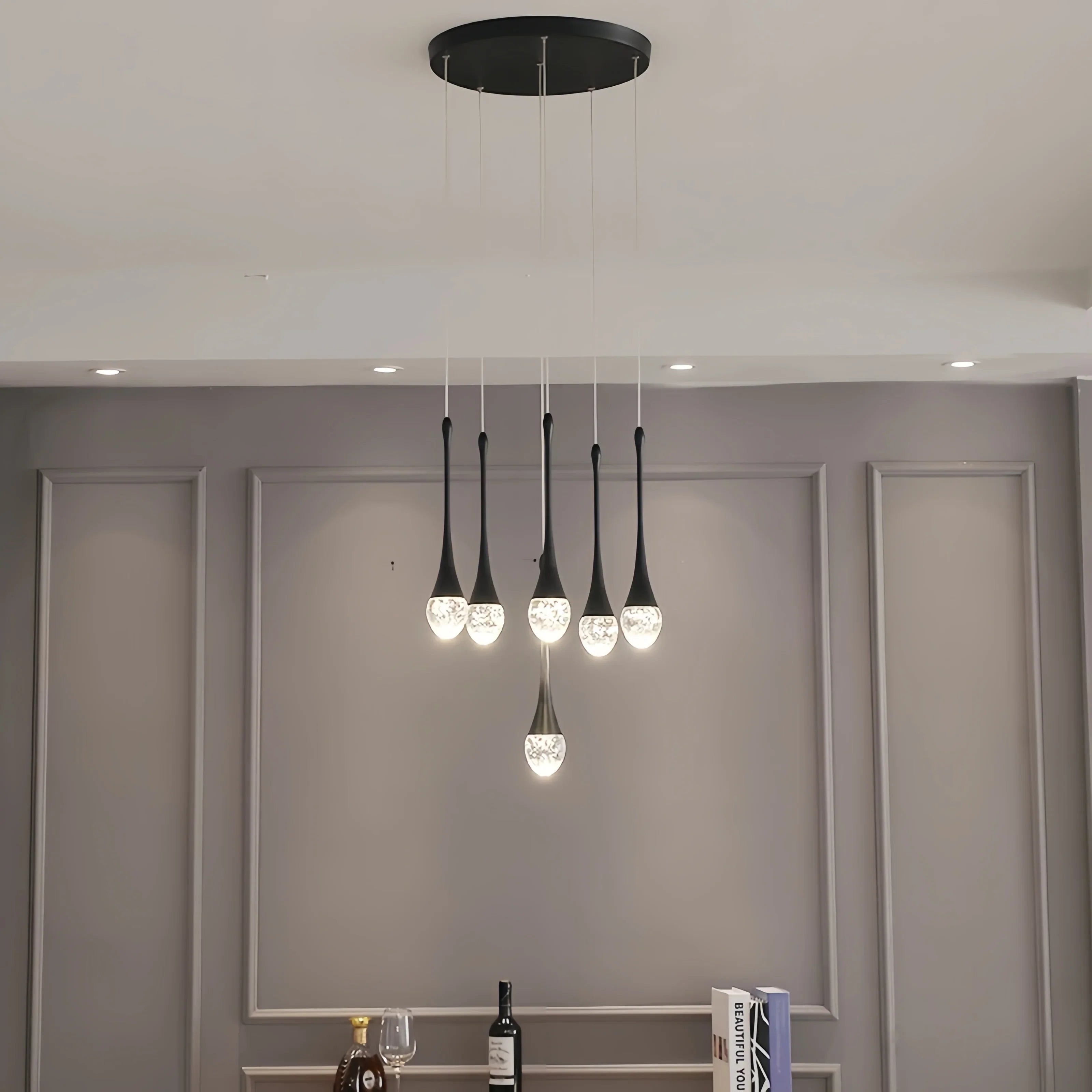 Afralia™ Golden Black Crystal Chandelier for Dining Room, Bedroom, and Living Room