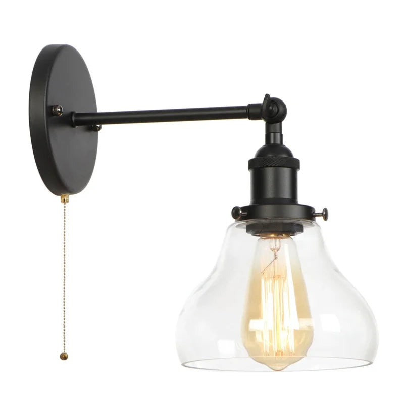 Afralia™ Black Iron LED Wall Lights Industrial Pull Chain Switch Bedroom Dining Room Loft
