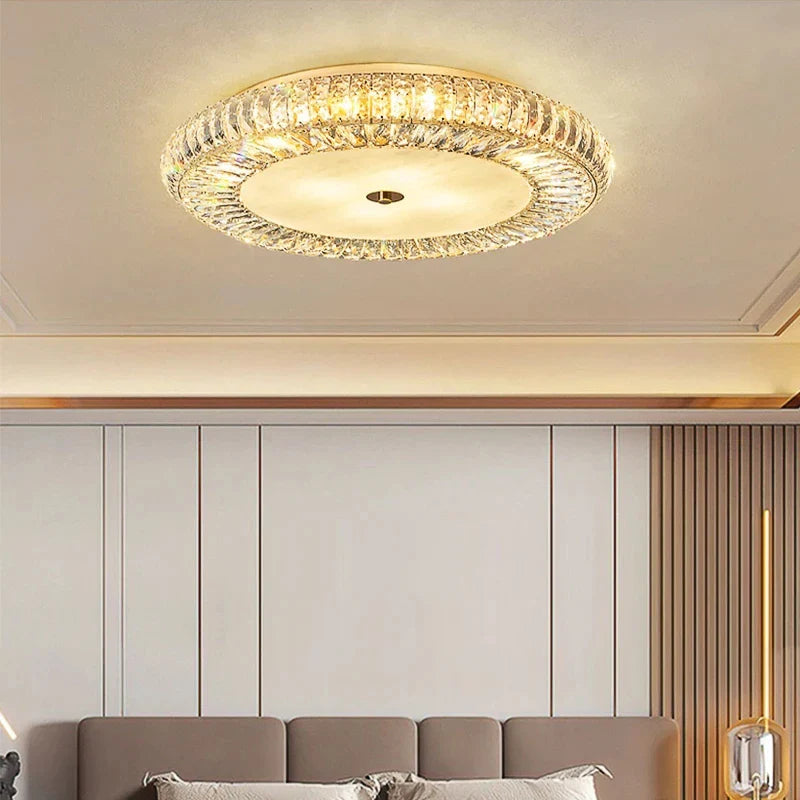 Afralia™ Golden Crystal Ceiling Chandelier | Luxury Living Room LED Light Fixture