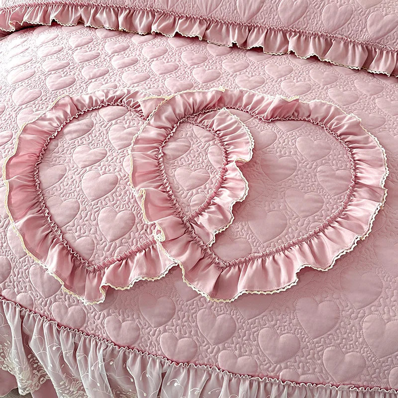 Afralia™ Korean Princess Style Bedding Set with Lace Ruffles and Love Theme