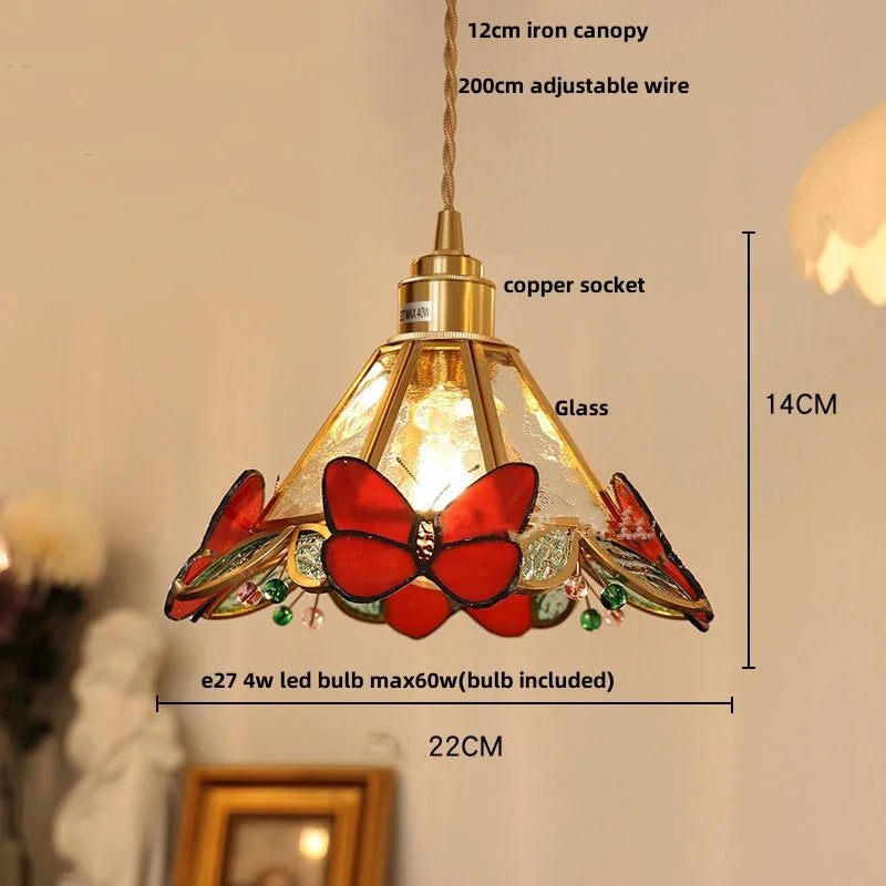 Afralia™ Red Butterfly LED Pendant Lamp Tiffany Glass Hanging Lights