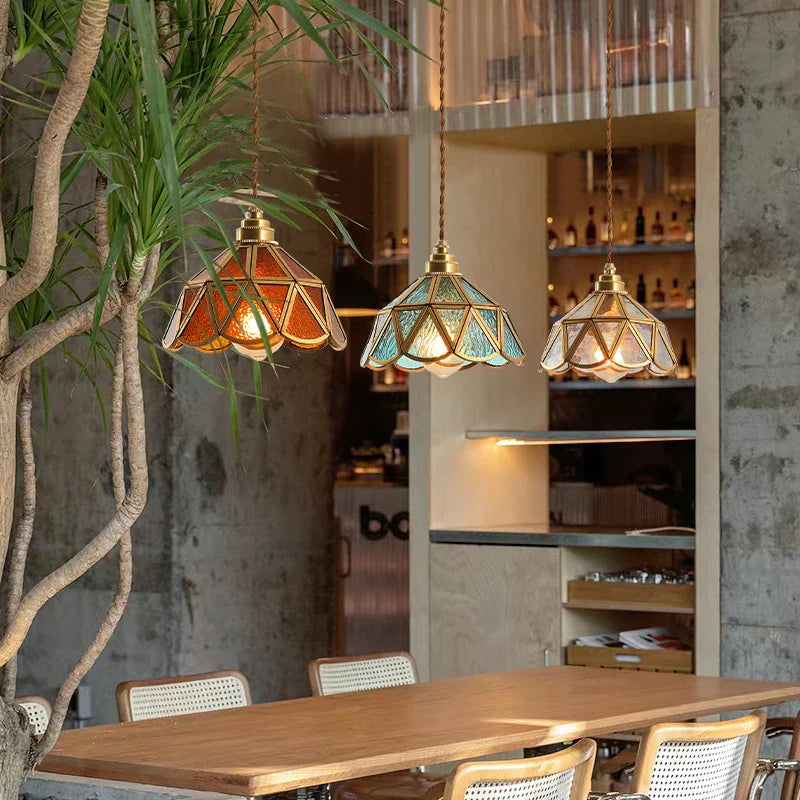 Afralia™ Nordic Glass LED Pendant Light - Vintage Brass Hanglamp for Cafe, Living Room