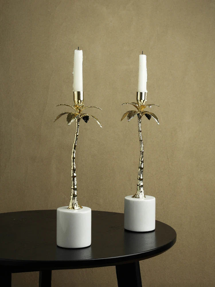 Afralia™ Golden Metal Candlestick with Volakos White Marble Base for Luxury Home Decor