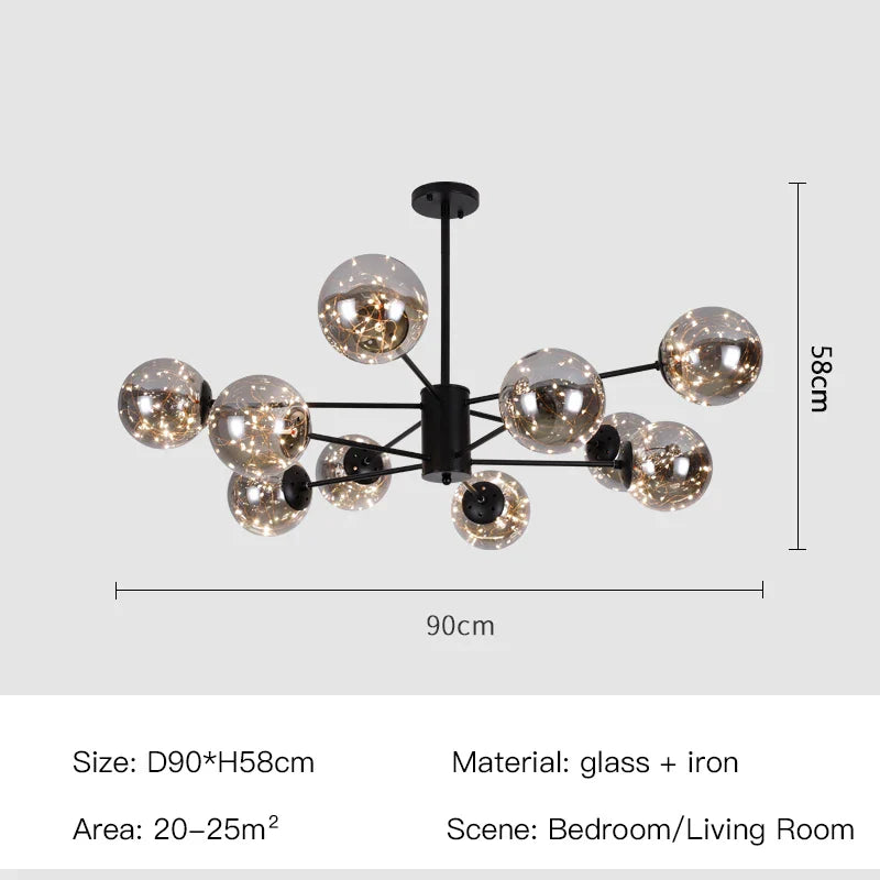 Afralia™ Black Glass Ball Chandelier: Luxury Dimmable Pendant Lamp for Living Room & Bedroom.