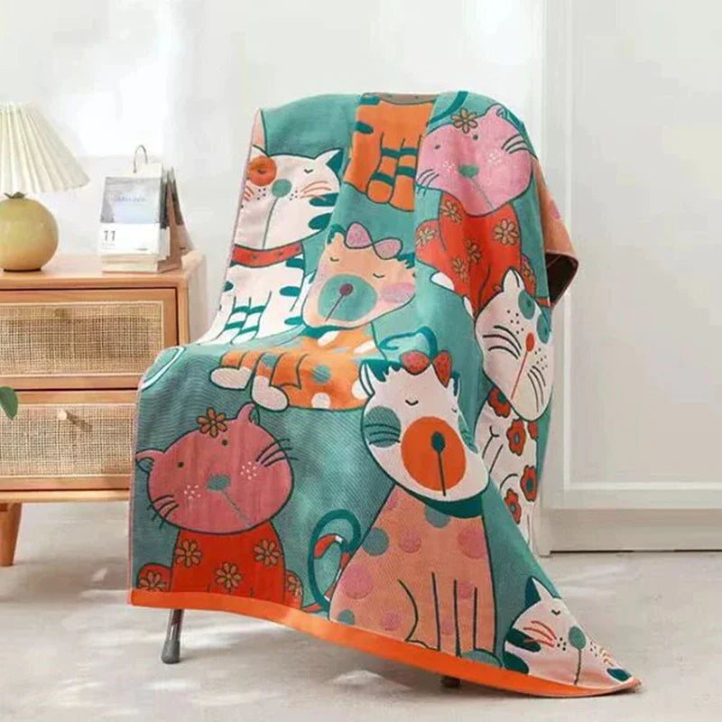 Afralia™ Flora Cartoon Cotton Big Towel for Bath | Soft Luxury Five-Layer Gauze Towel | 80*160 | Reusable & Eco-Friendly