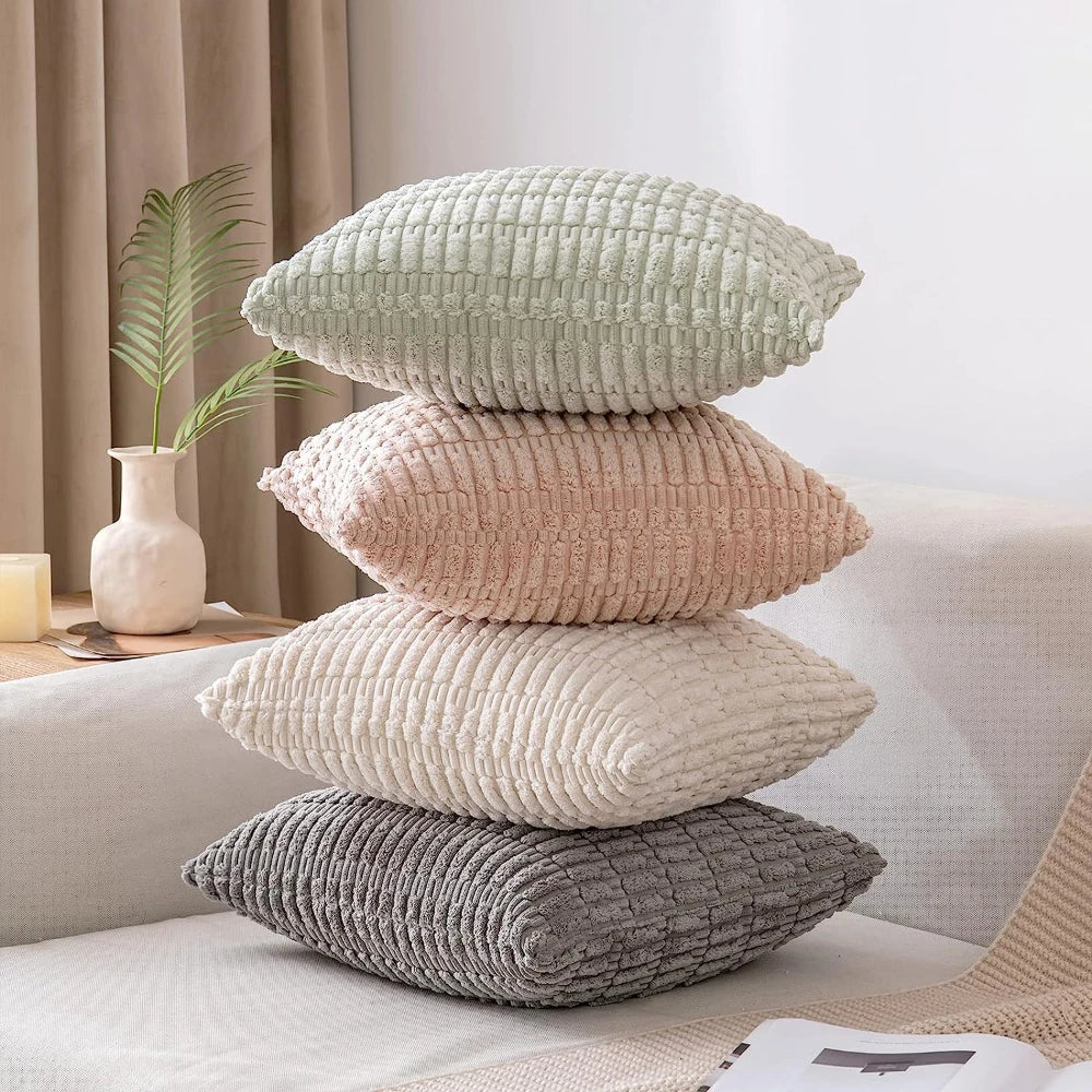 White Green Corduroy Cushion Cover 45x45 - Afralia™ Modern Home Decor Pillow