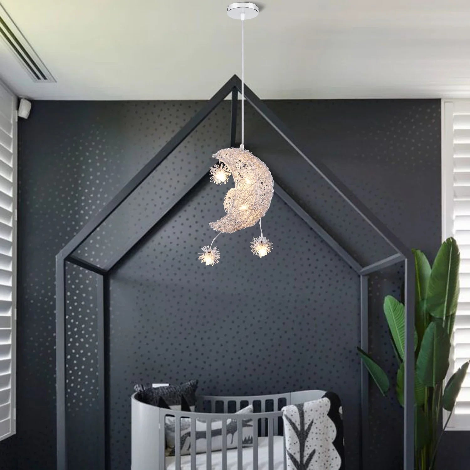 Afralia™ Moon Star Pendant Light Chandelier LED Fixture for Kid Bedroom & Christmas Decor
