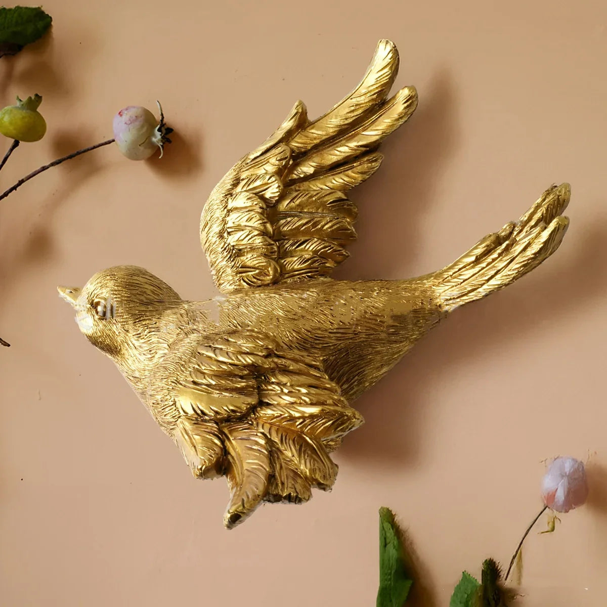 Afralia™ Golden Bird & Butterfly Resin Wall Decoration Statues
