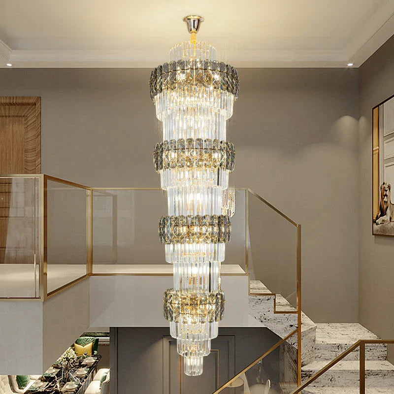 Afralia™ Elegant Crystal Hollow Long Chandelier for Duplex Living Room and Stairwell