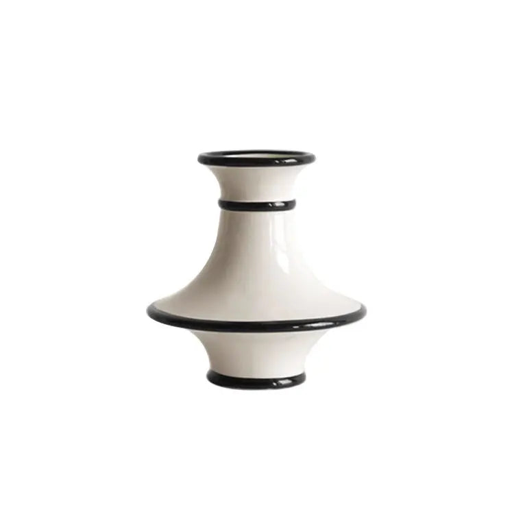 Afralia™ Geometric Black White Stripes Ceramic Vase Home Decor Floral Arrangement