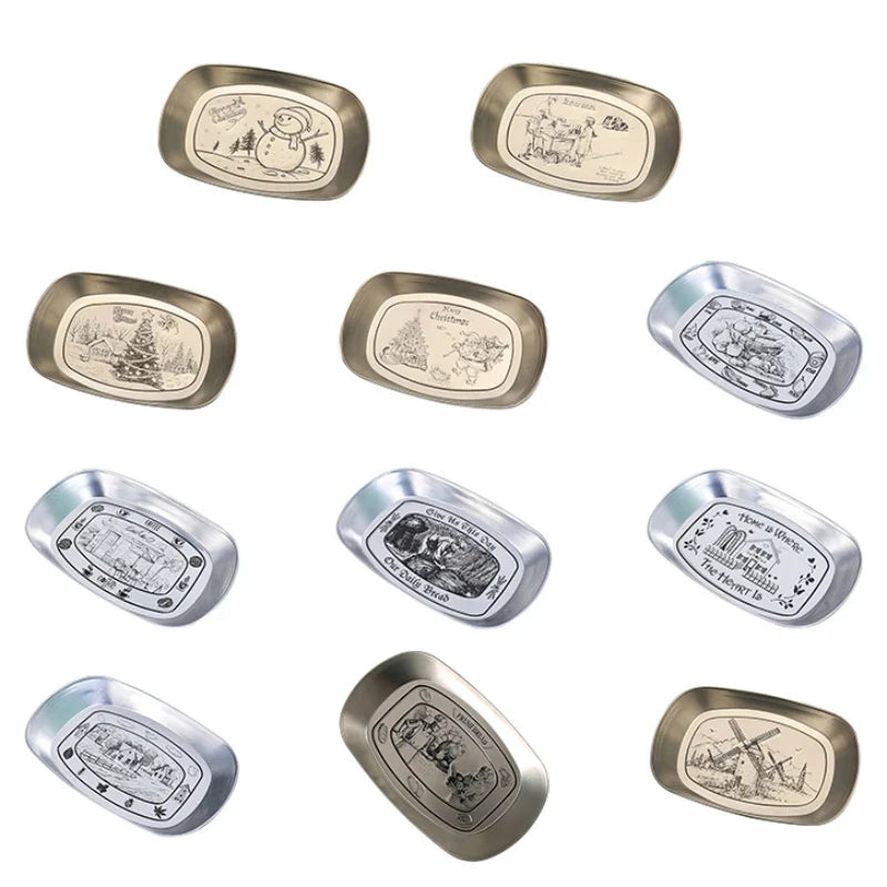 Afralia™ Christmas Fruit Tray Santa Claus Snowman Print Decorative Plate