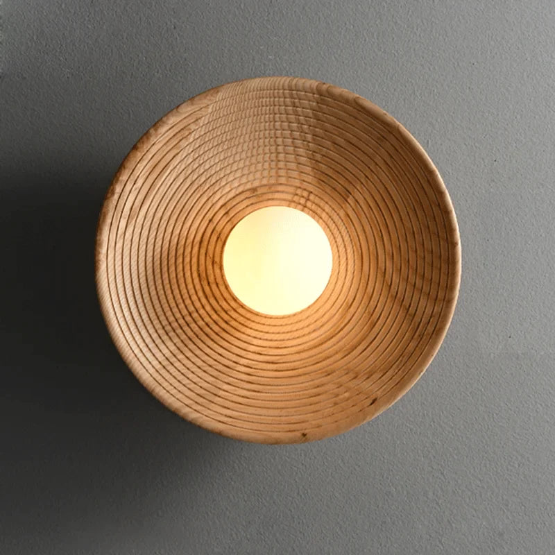 Afralia™ Wooden Circle Wall Lamp Nordic Home Decor Sconces