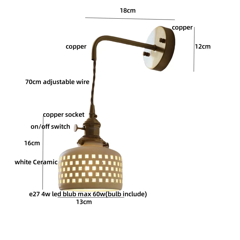 Afralia™ Ceramic LED Wall Sconce Light Fixture with Pull Chain Switch