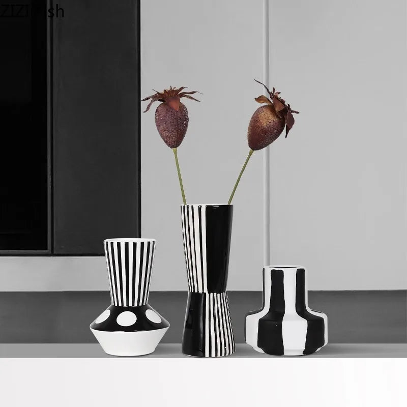 Afralia™ Striped Ceramic Vase - Geometric Pattern Room Decor
