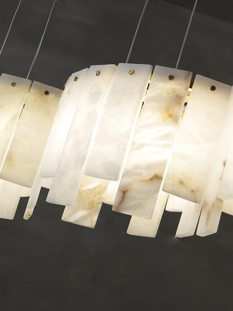 Afralia™ Alabaster Gold Round Ceiling Chandelier: Dimmable Home Interior Kitchen Lighting