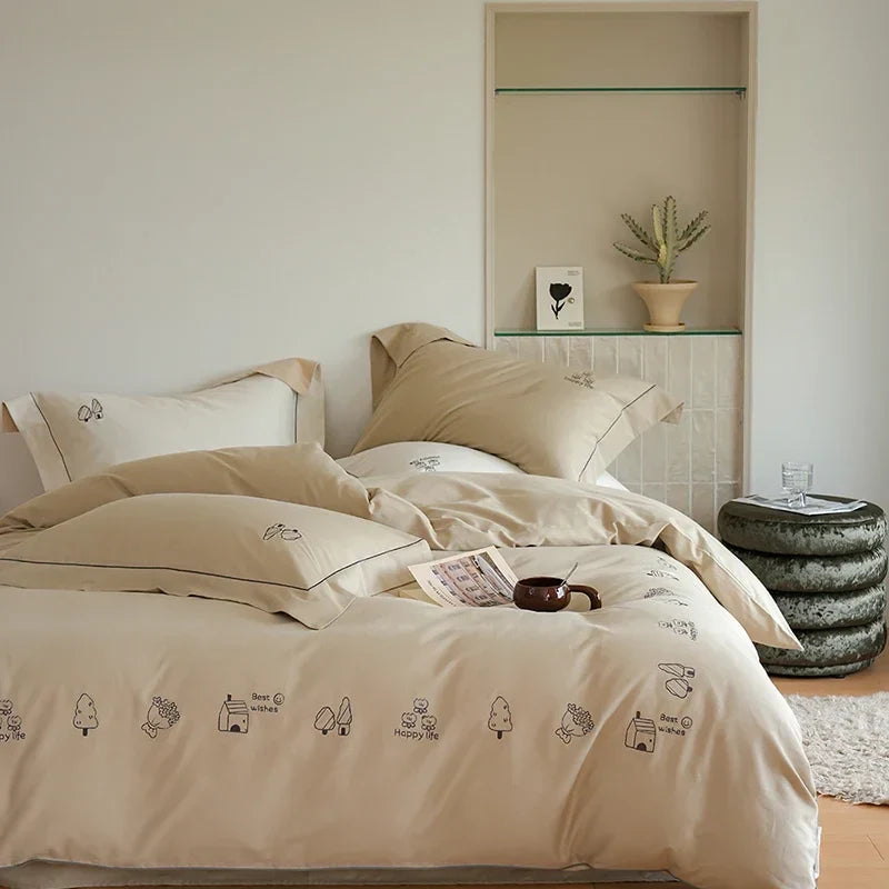 Afralia™ Brushed Volcanic Fleece Bedding Set: Luxe 100% Cotton Duvet Cover & Pillowcases