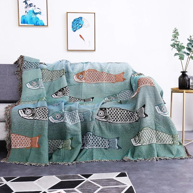 Afralia™ Dustproof Butterfly Carp Pattern Sofa Blanket