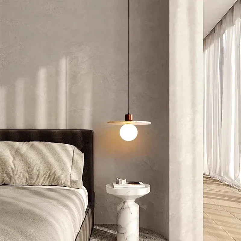 Afralia™ Yellow Travertine Stone Pendant Lamp, Retro Designer Bedroom Light