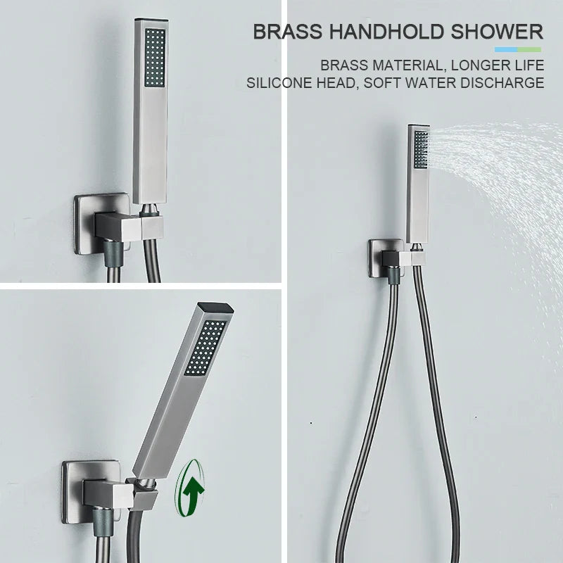 Afralia™ Wall Mounted 3-Way Shower System with Bathtub Spout and Rainfall Head.