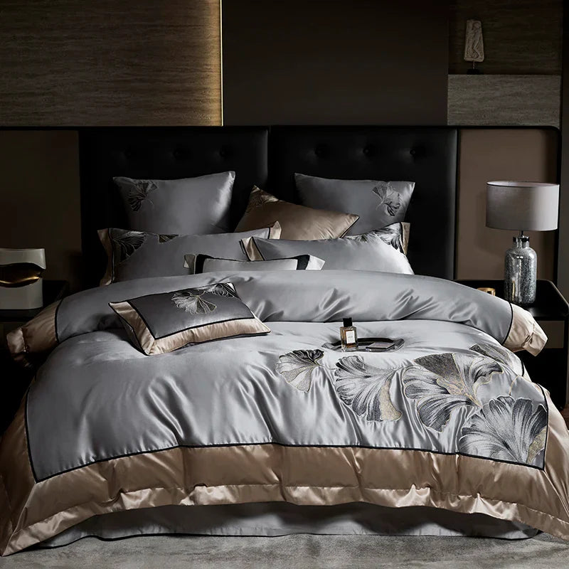 Afralia™ Ginkgo Biloba Embroidery 1000TC Egyptian Cotton Bedding Set