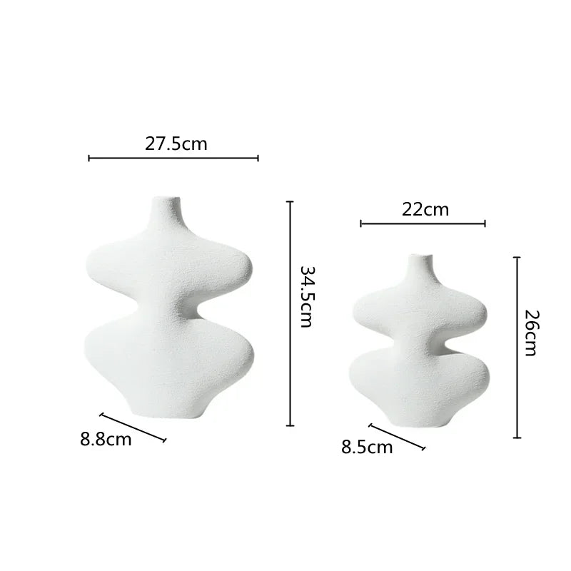 Afralia™ Geometric Ceramic Vase Set Black White Crafts Home Decor Flower Arrangement