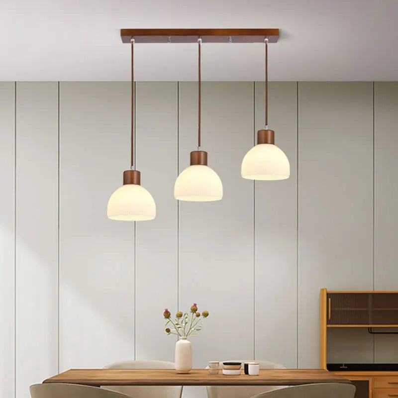 Afralia™ Nordic Wood Glass LED Pendant Light for Dining Kitchen Living Room