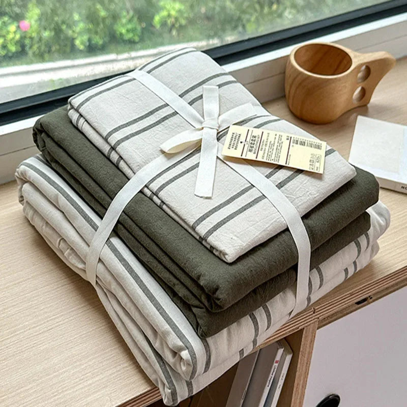 Afralia™ Nordic Striped Cotton Bed 4Pcs Fitted Sheet Set - Breathable & Skin-Friendly