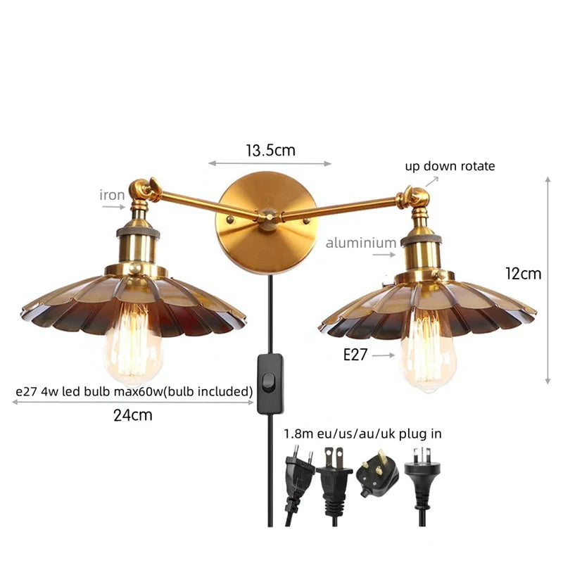 Afralia™ Adjustable Rustic LED Wall Lamp Antique Industrial Style Iron Vintage Lightings