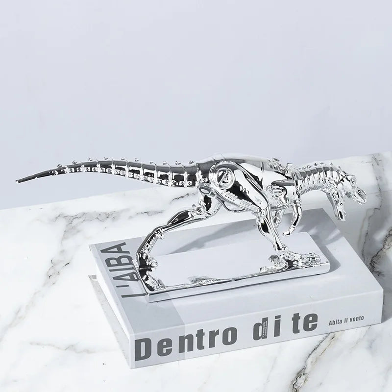 Afralia™ Silver Dinosaur Skeleton Ornament: Tyrannosaurus Rex Replica Home Decor Figurine