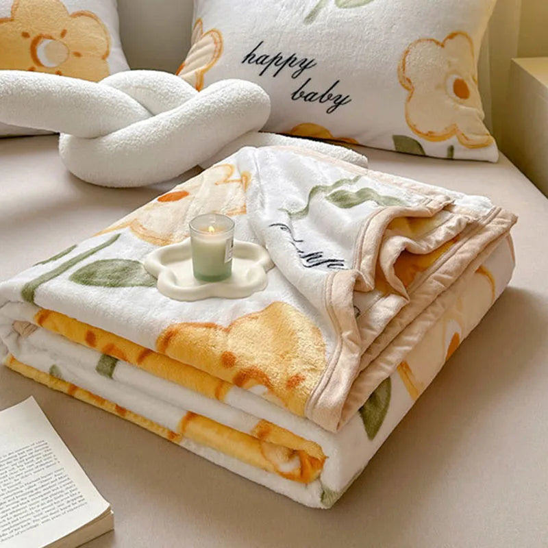 Afralia™ Flower Printed Milk Velvet Blanket: Soft Sofa Cover for Winter Warmth