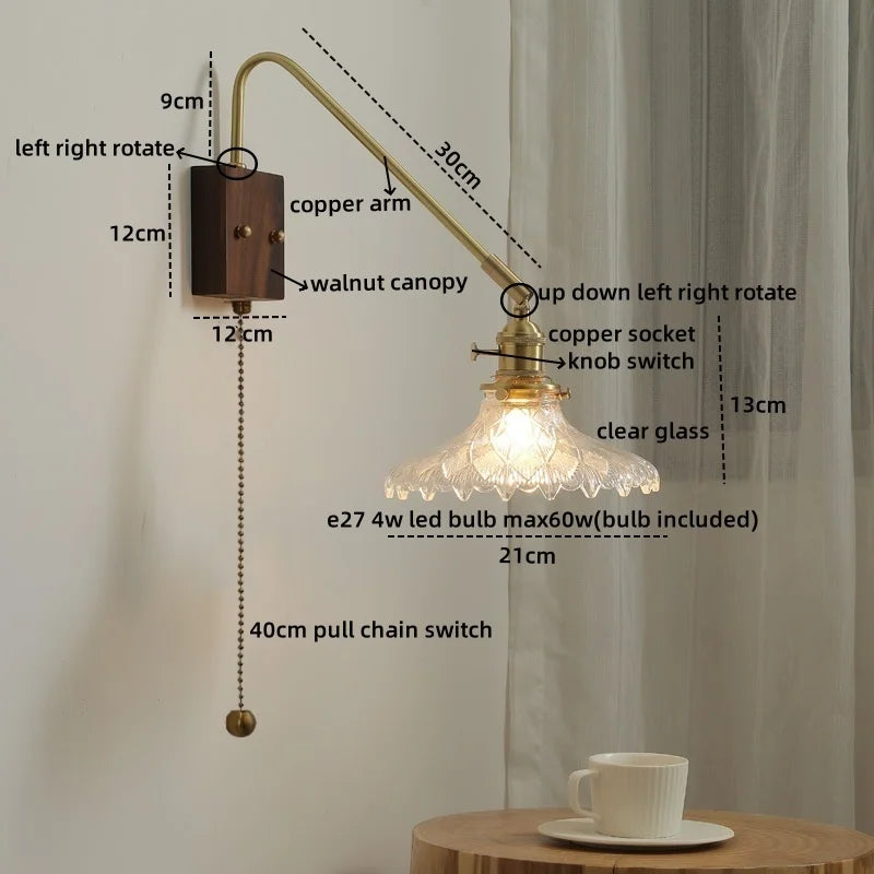 Afralia™ Modern LED Wall Lamp Walnut Copper Stair Light Fixtures Bedroom Bathroom Living Room