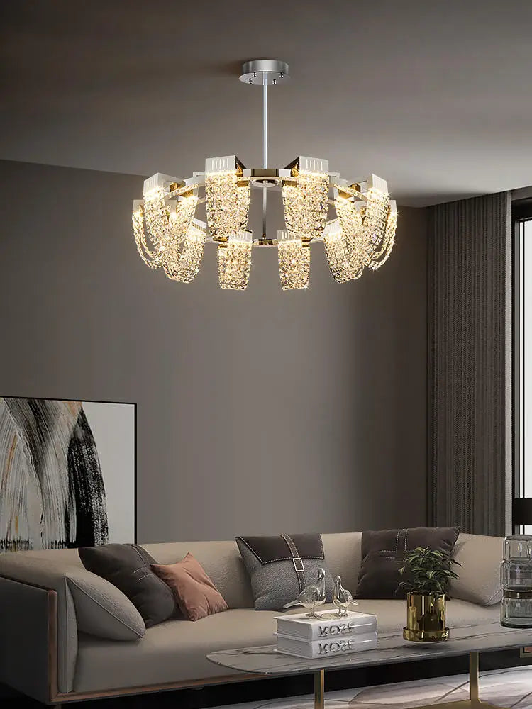 Afralia™ Crystal Pendant Light for Ceiling and Dining Room Decor - Luxe Stainless Steel Chandelier
