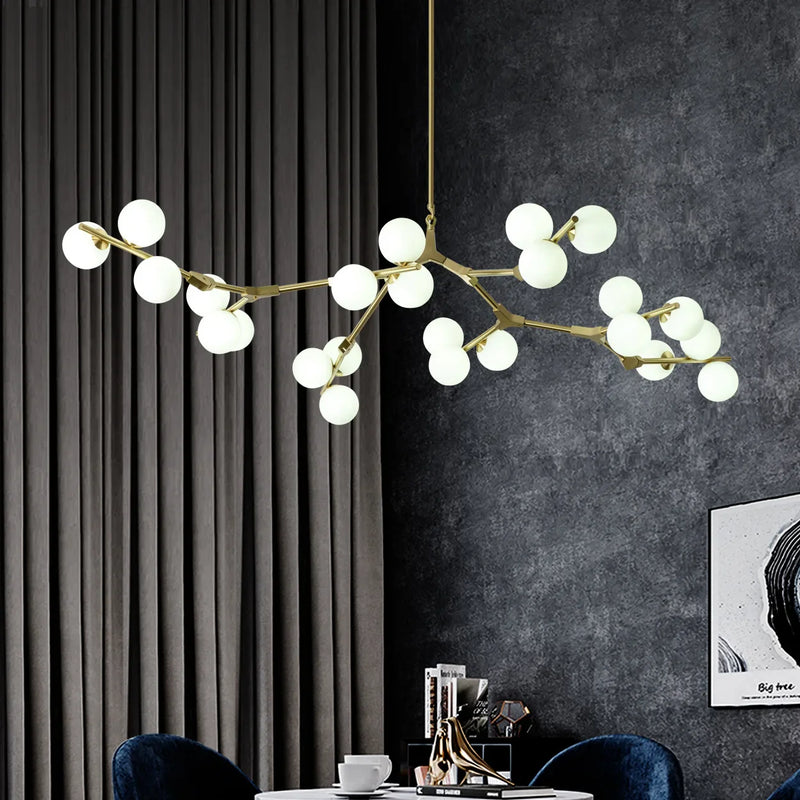 Afralia™ Nordic Gold/Black Glass Ball Chandelier Branch Pendant - Creative Molecular Design