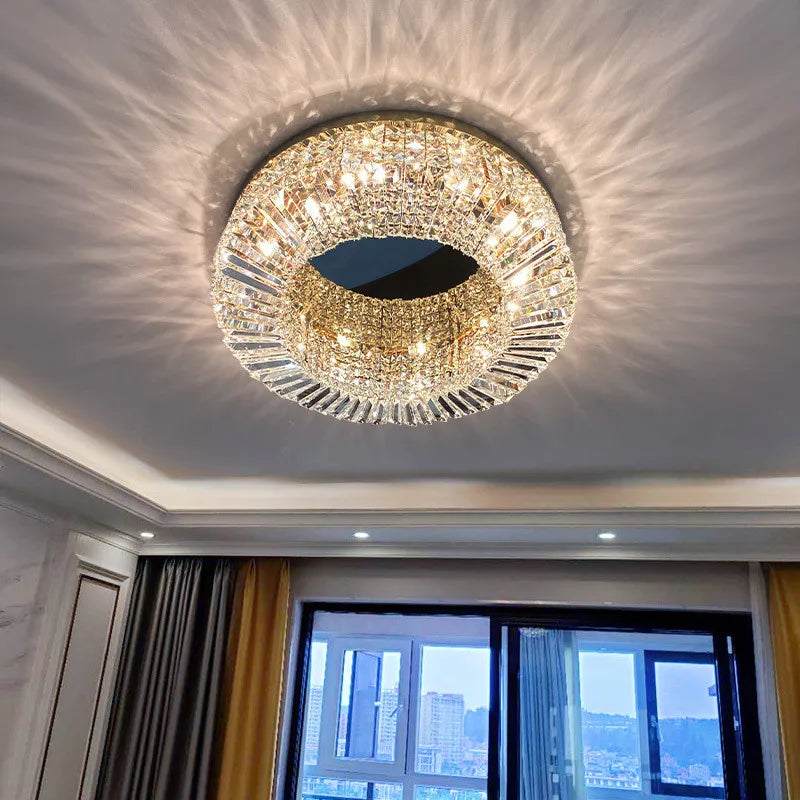Afralia™ Crystal LED Ceiling Lights Shiny Gold/Chrome Steel E14 Mount Fixtures