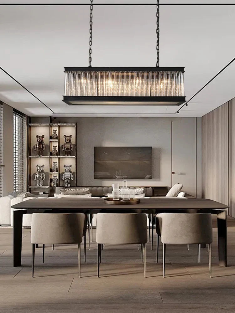 Afralia™ Crystal Rectangle Chandelier: Classic Retro Nordic Ceiling Hanglamp for Dining Room.