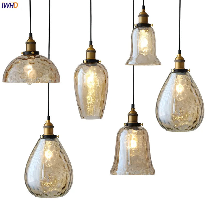 Afralia™ Vintage Amber Glass Pendant Lamp with LED Edison Bulb for Indoor Decor