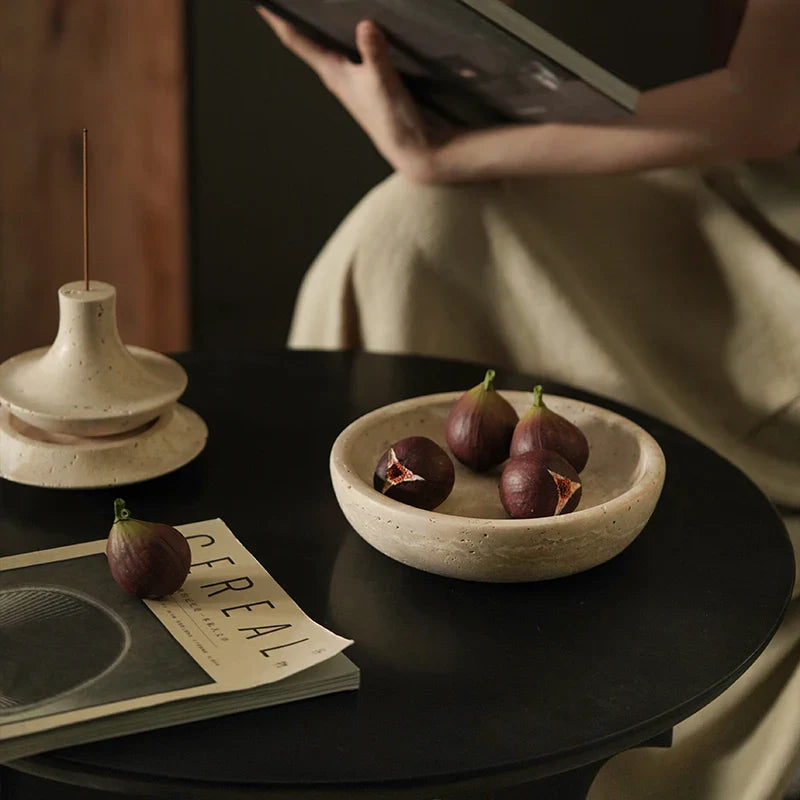 Travertine Decorative Bowl for Home Decor by Afralia™