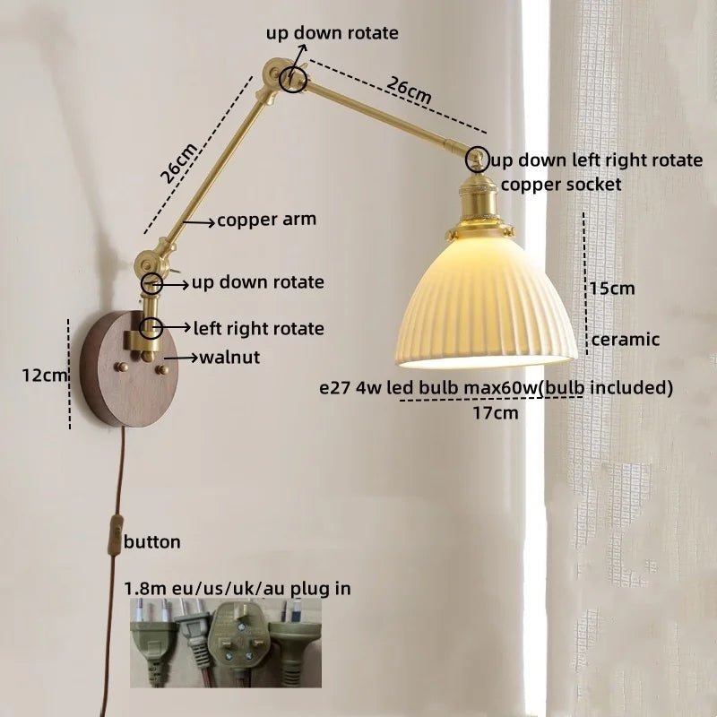Afralia™ LED Wall Lamps Pull Chain Switch Modern Stair Light Fixtures, Ceramic Copper