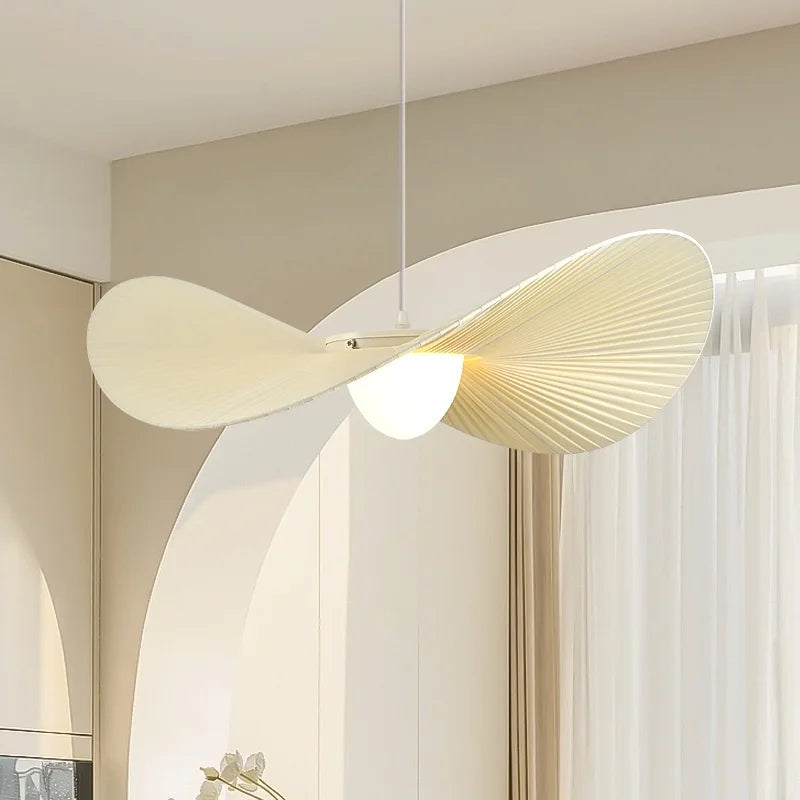 Afralia™ Nordic Beige Pleated Fabric LED Pendant Lights: Stylish Bar Droplight for Dining Room