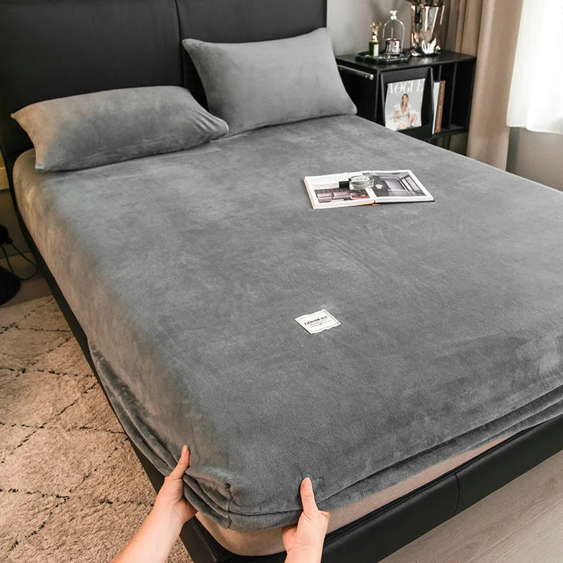 Afralia™ Winter Velvet Fitted Bed Sheet: Nordic Plush Mattress Cover, Warm & Non-Slip