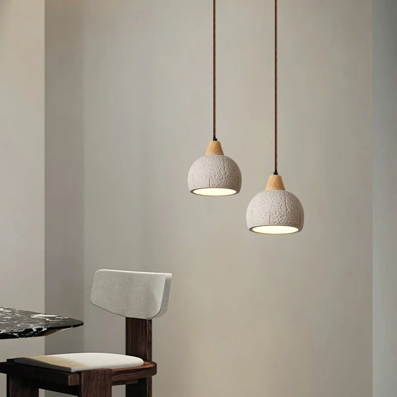 Afralia™ Micro Cement Wood LED Pendant Lamps for House Kitchen Living Room Decor